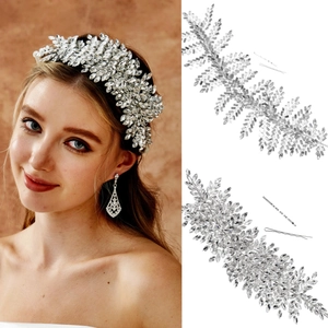 Vigne de Cheveux de Mariée de Luxe Serre-tête en Strass Feuille Accessoires de Cheveux de Mariage Femmes Argent Fait à la Main