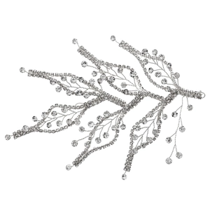 Silver bridal headband with crystal leaf vine design on a clean white background