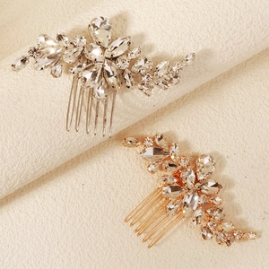 Eleganter Brauthaarkamm Mit Glänzenden Strasssteinen Legierung Blatt Blume Kopfschmuck Für Hochzeit Damen Haarschmuck