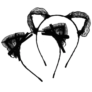 Women Black Lace Cat Ear Headband With Bow Sexy Hollow Out Hair Hoop For Halloween Party Cosplay Dress Up Accessories