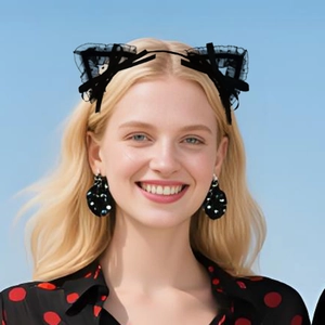 Elegant black lace cat ear headband with bows for cosplay and party hair accessories