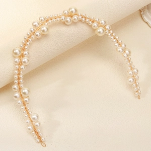 Elegant handmade pearl headband with gold wire and layered faux pearls for brides