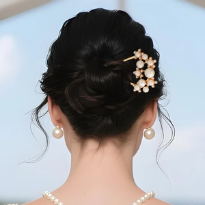 Vintage Imitation Artificial Pearl U-Shaped Hair Stick Gold Alloy Flower Bridal Hair Pin For Wedding Banquet Women Hair Accessories