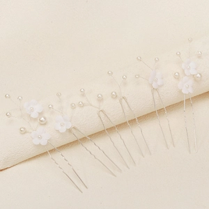 Lot de 6 épingles à cheveux de mariée avec fleurs blanches et perles pour coiffure