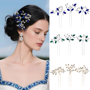 Handmade Bridal Hair Pins Set Rhinestone Leaf Branch Hair Sticks Gold Silver Wedding Accessories For Women Party