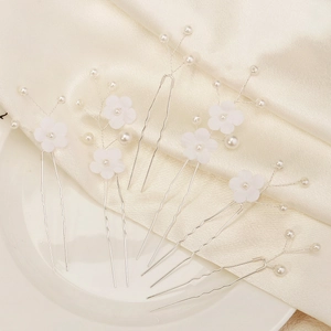 Lot de 5 épingles à cheveux de mariée avec fleurs blanches et perles pour coiffures de mariage