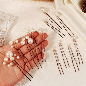 Détails des épingles à cheveux de mariée avec perles blanches et tiges en alliage bronze