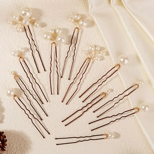 Ensemble d'épingles à cheveux de mariée avec perles blanches et métal bronze pour mariage