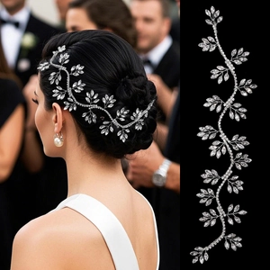 Vigne de Cheveux de Mariée Élégante Avec Strass Marquise Bandeau Feuille d'Argent Fait Main Accessoire de Mariage Pour Femme Fête