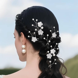Épingles à Cheveux Mariée Faites à la Main Fleurs et Künstliche Perles Pics à Cheveux en Métal en U Coiffe Florale Blanche Élégante