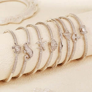 Elegant ocean themed copper zircon bracelets with starfish shell and turtle motifs