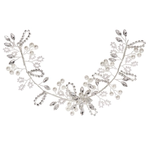 Vigne de cheveux de mariée élégante en fil d'argent, perles et strass scintillants