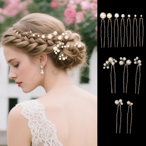 Pics à Cheveux en Künstliche Perle d'Imitation Faits à la Main Or Argent Alliage Épingles à Cheveux de Mariée en Forme de U pour Mariage Banquet
