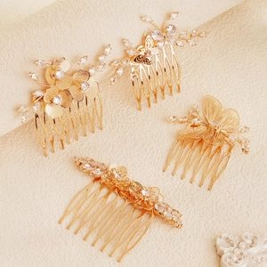 Zirconia Butterfly Floral Hair Comb Gold Copper Metal Hair Insert Bridal Headpiece Jewelry For Women Wedding Banquet Styling