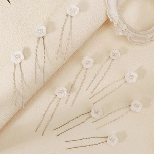 Lot de 10 épingles à cheveux fleurs blanches avec perles pour coiffures de mariage