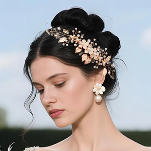 Handgefertigte Braut Haarranke Haarnadeln Gold Blatt Imitation Künstliche Perle Strass Hochzeit Haarschmuck Für Damen Braut Party Schmuck