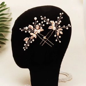 Chinesischer Braut-Haarschmuck Set mit Perlen und Goldblatt-Nadeln für Hochzeiten