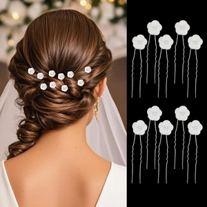Épingles à Cheveux Fleurs en Pâte Polymère Blanche Avec Fausse Künstliche Perle Pic à Cheveux en Alliage en U pour Mariage Mariée Femme