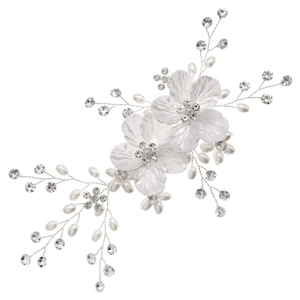 Handmade bridal hair comb with white shell flowers, pearls and crystal accents