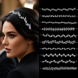 Set di viti per capelli da sposa in zircone con motivi floreali e fogliari in argento