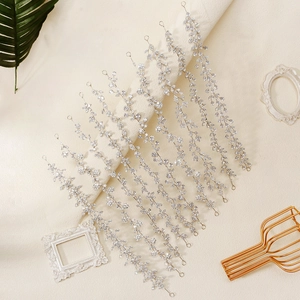 Set di 10 viti per capelli da sposa in argento con zirconi e motivi a foglia