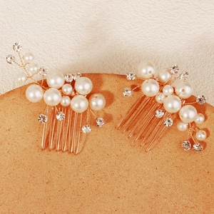 Peignes à Cheveux de Mariée Faits Main Künstliche Perles de Culture Strass Alliage Doré Branche de Fleur Bijoux de Mariage Femmes