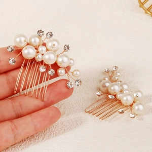Peignes à cheveux de mariée faits main avec perles, strass et fil doré pour mariage