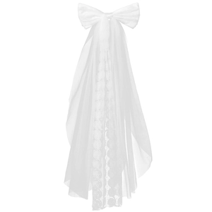 Elegant white bridal bow veil with 3D rose embroidery and delicate polka dot lace layers