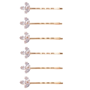 Lot de 6 barrettes à cheveux trèfle doré avec des cristaux de zircon élégants pour mariée