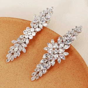 Luxury Alloy Rhinestone Leaf Hair Clip For Women Elegant Crystal Wedding Party Silver Metal Spring Clip Hair Accessory