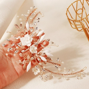 Exquisite handmade bridal flower hairpiece with pearls and crystals on gold wire