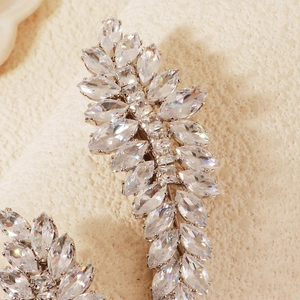 Macro view of cluster wheat ear hair clip with marquise zircon stones and silver plating