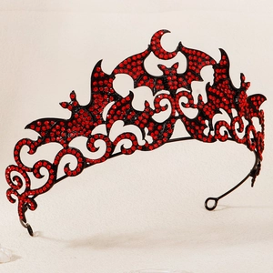Couronne gothique de chauve-souris en alliage noir et strass rouges pour Halloween