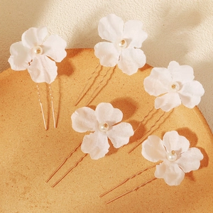 Weiße Stoff Blume Künstliche Perle Haarnadeln Für Hochzeit Braut Gold U-Förmige Metall Haarnadeln Süße Fee Romantische Haarschmuck