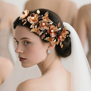 Vintage Gold Hollow Petal Bridal Hairband With Faux Artificial Pearl Rhinestone Butterfly Handmade Luxury Wedding Hair Accessories For Women Party