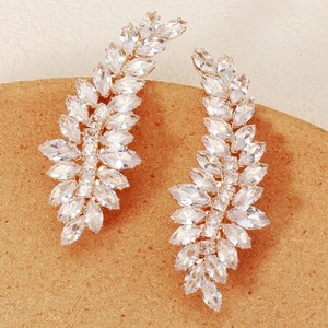 Golden wheat-shaped zircon hair clips featuring sparkling leaf pattern marquise crystals