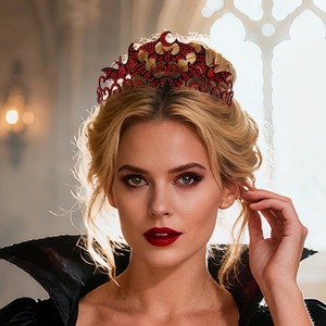 Couronne Gothique Chauve-souris Lune en Alliage avec Strass Tiara pour Halloween Bal Masqué Femme Coiffe Gothique