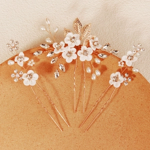 Elegant Alloy Resin Flower Hair Fork And Hairpins With Rhinestone Imitation Artificial Pearl Floral Wedding Headpiece For Women