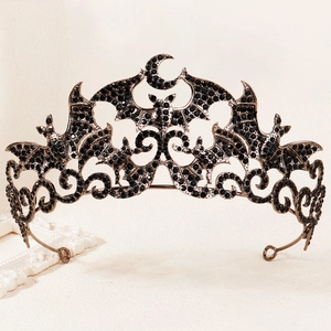 Couronne gothique chauve-souris et lune avec strass noirs pour fêtes d'Halloween