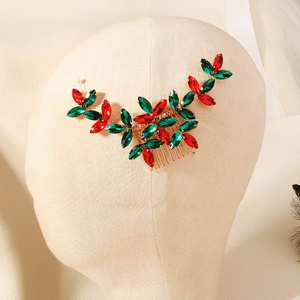 Peigne à cheveux de mariée Noël avec strass marquise rouges et verts en alliage doré chic