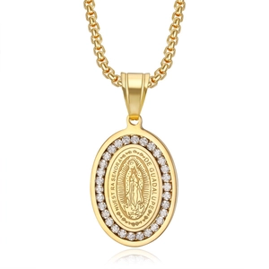Vergoldete Halskette mit Guadalupe-Anhänger, AAA-Zirkoniasteinen und Box-Kette