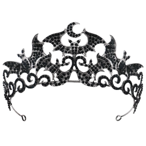 Gothic bat crown with crescent moon and black rhinestones for Halloween party cosplay