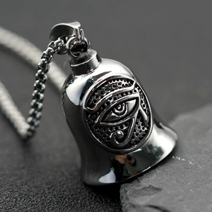 Retro Stainless Steel Eye Of Horus Bell Pendant Necklace For Men Women Biker Punk Style Egyptian Mythology Jewelry Accessory