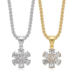 18K Vergoldete Edelstahl Blume Anhänger Halskette Für Damen Geometrisch Eingelegte Zirkonia Minimalistischer Schmuck