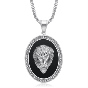 Pendentif tête de lion hip hop en argent avec cristaux brillants et chaîne gourmette