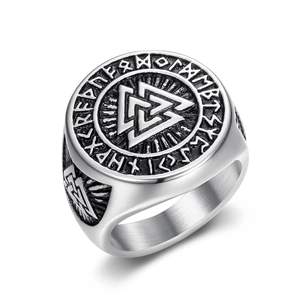Bague Viking Valknut vintage pour homme avec runes nordiques et nœud celtique argenté
