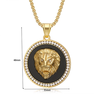 Détail du pendentif tête de lion hip hop avec zircons et dimensions de taille de 48mm