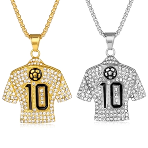 Collier Pendentif Maillot de Football Numéro 10 en Acier Inoxydable Strass Hip Hop Bijoux de Sport pour Hommes Femmes