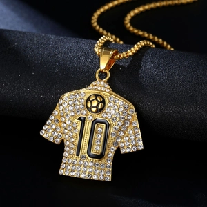 Collier hip hop plaqué or avec pendentif maillot de foot numéro 10 serti de strass brillants
