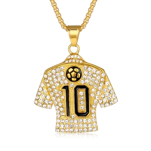 Collier hip hop avec pendentif maillot de foot numéro 10 en acier doré et strass brillants
